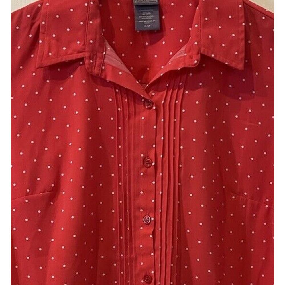 Laura Scott Button Down Shirt Womens PL LP Large Petite Red Polka Dot 3/4 Sleeve - Picture 2 of 7